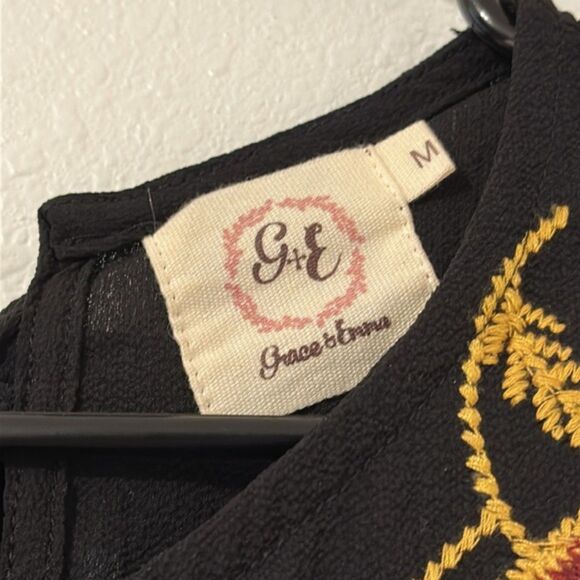 Grace & Emma Embordered Floral Gauzy Dress Womens Medium Casual Boho Tie Bow - Picture 7 of 11